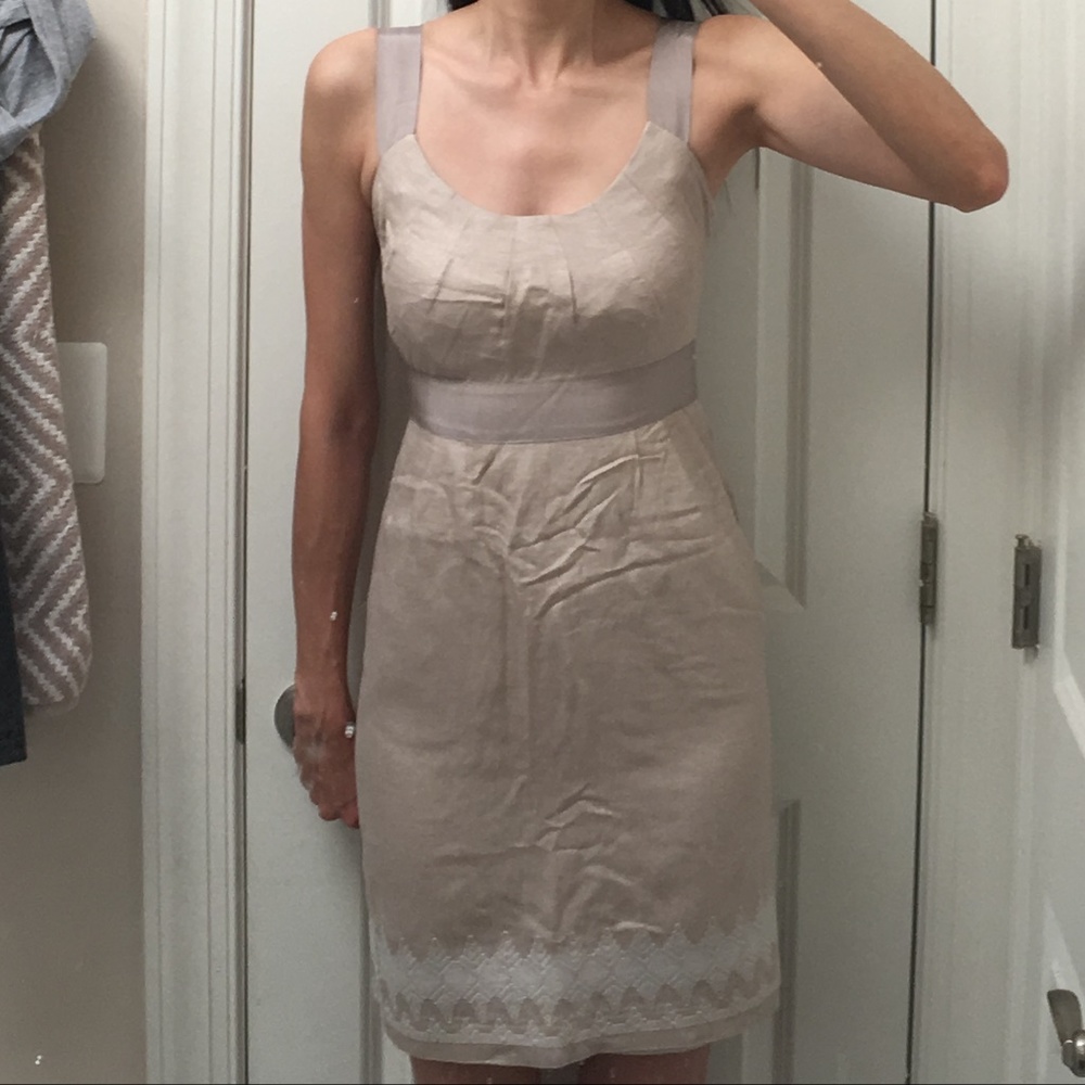 Banana Republic Beige Linen Embroidered Hem Dress